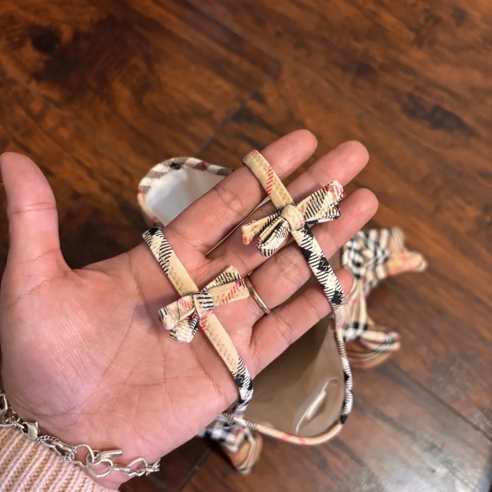 Burberry Beige Plaid Tie-Shoulder One-Piece